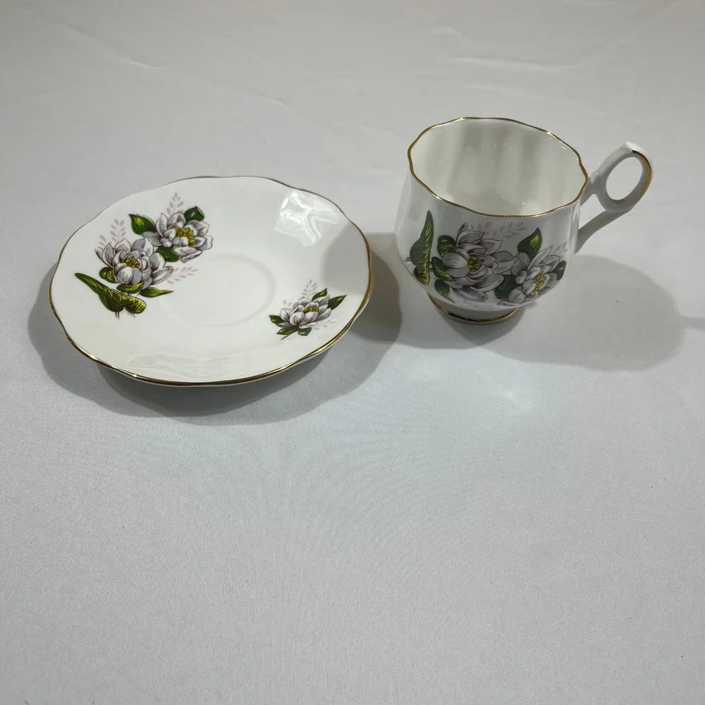 Royal Dover Tea Cup Saucer Set July Water Lily Bone China